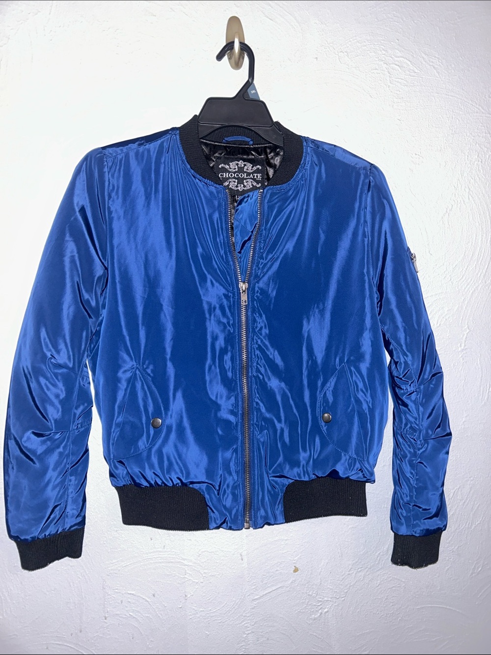 Chocolate Men’s Bomber Jacket in Royal Blue with Black Trim